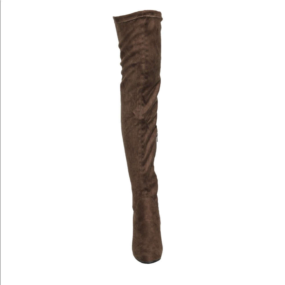 Tan Tie Back Over The Knee Stretchy Boots - Picture 4 of 5